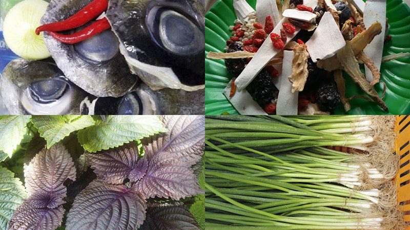 Ingredients for ocean tuna eyes stewed with Chinese herbs and green pepper