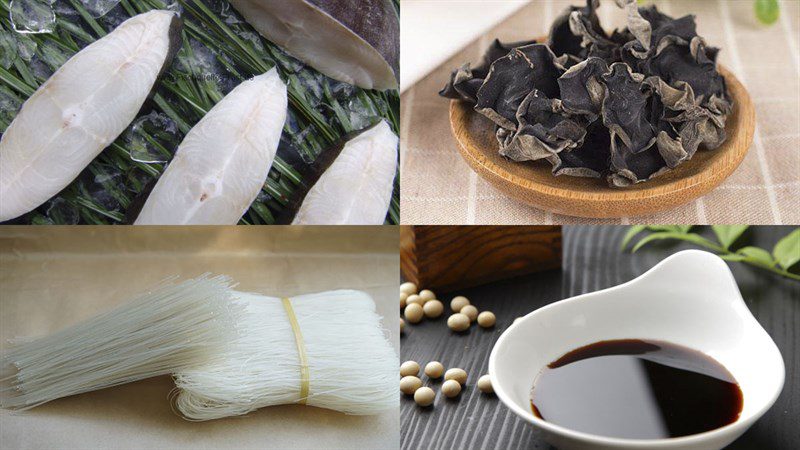 Ingredients for steamed flounder with soy sauce and steamed vermicelli