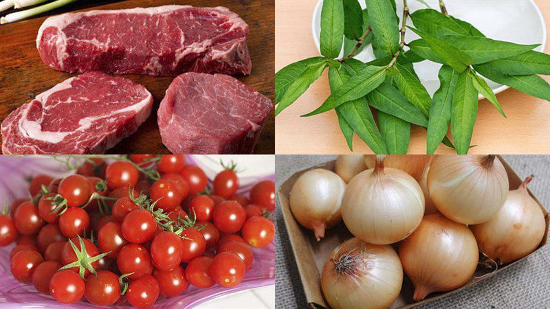 Ingredients for beef soup with Vietnamese coriander