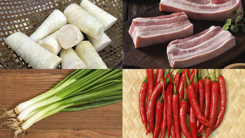 Ingredients for the dish of braised coconut heart with meat