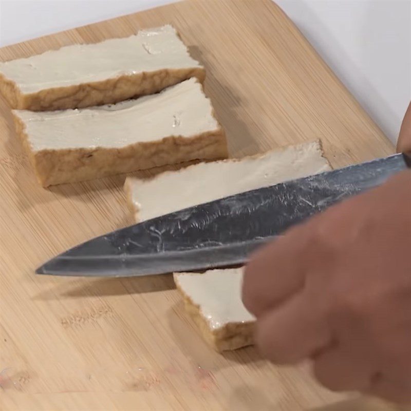 Step 1 Frying Tofu for Fried Pork Rolls