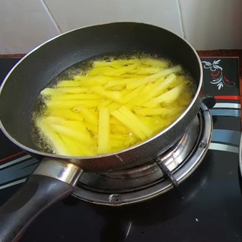 Step 3 Frying Potatoes Cheese Seasoned Potatoes