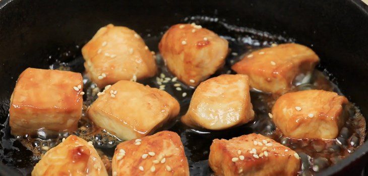 Step 2 Frying chicken breast for Japanese style chicken salad