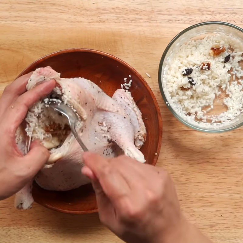 Step 3 Stuff the mixture into the chicken's belly Whole roasted chicken stuffed with sticky rice