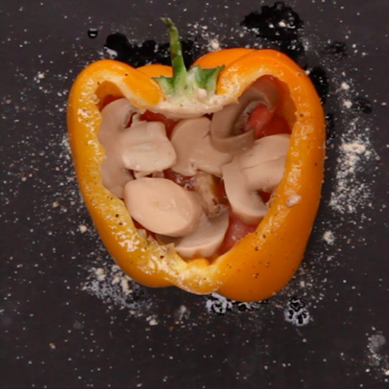 Step 2 Add ingredients Bell pepper baked with eggs