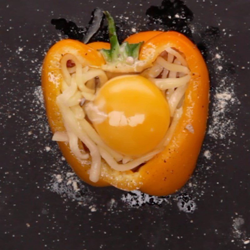 Step 2 Add ingredients Bell pepper baked with eggs