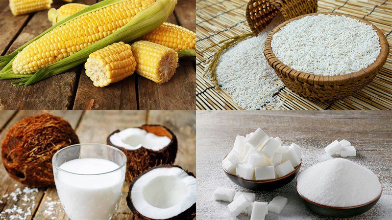 Ingredients for corn pudding with sticky rice