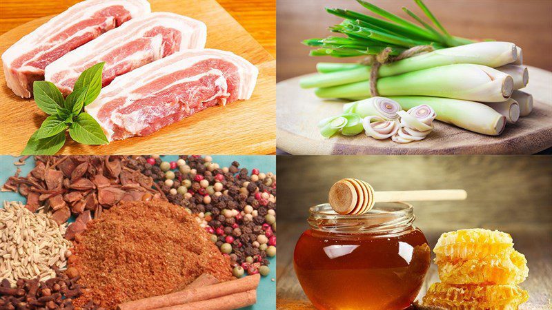 Ingredients for fried crispy one-sun pork belly, one-sun dried pork belly grilled