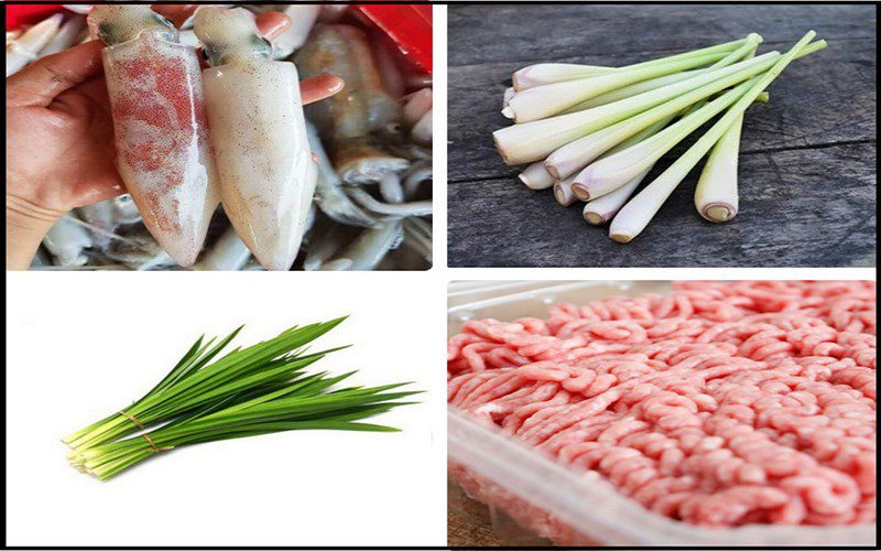 Ingredients for grilled lemongrass squid dish