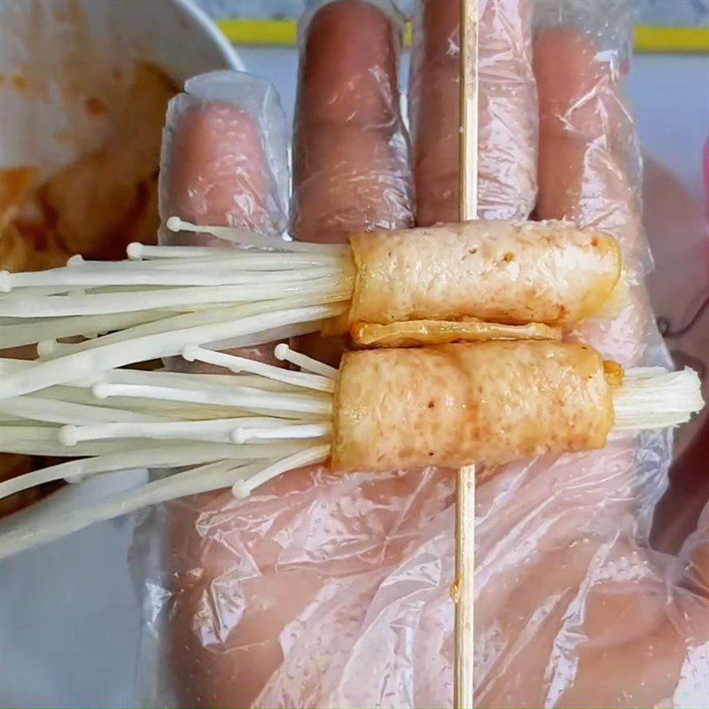 Step 4 Mushroom Rolls Grilled enoki mushroom tofu rolls