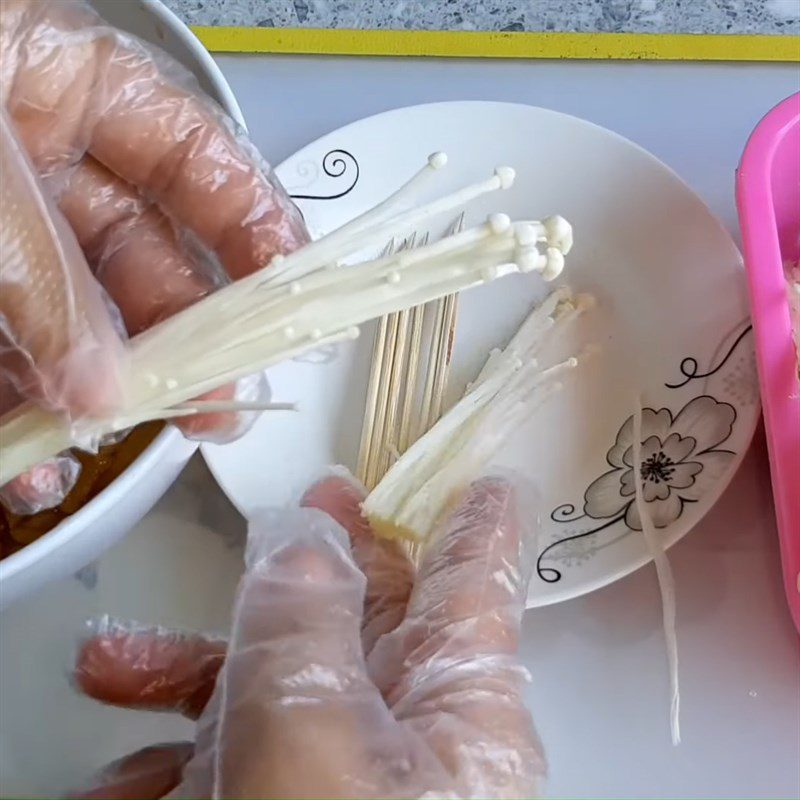 Step 4 Mushroom Rolls Grilled enoki mushroom tofu rolls