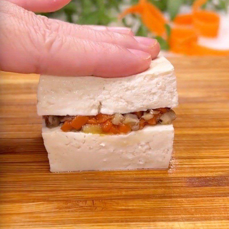 Step 3 Mushroom stuffed tofu rolls Steamed mushroom tofu (Recipe shared by Tiktok Vegetarian Kitchen XANH)