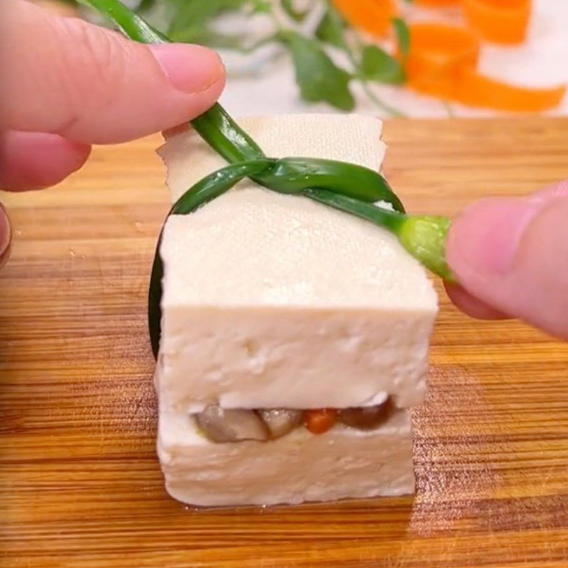 Step 3 Mushroom stuffed tofu rolls Steamed mushroom tofu (Recipe shared by Tiktok Vegetarian Kitchen XANH)
