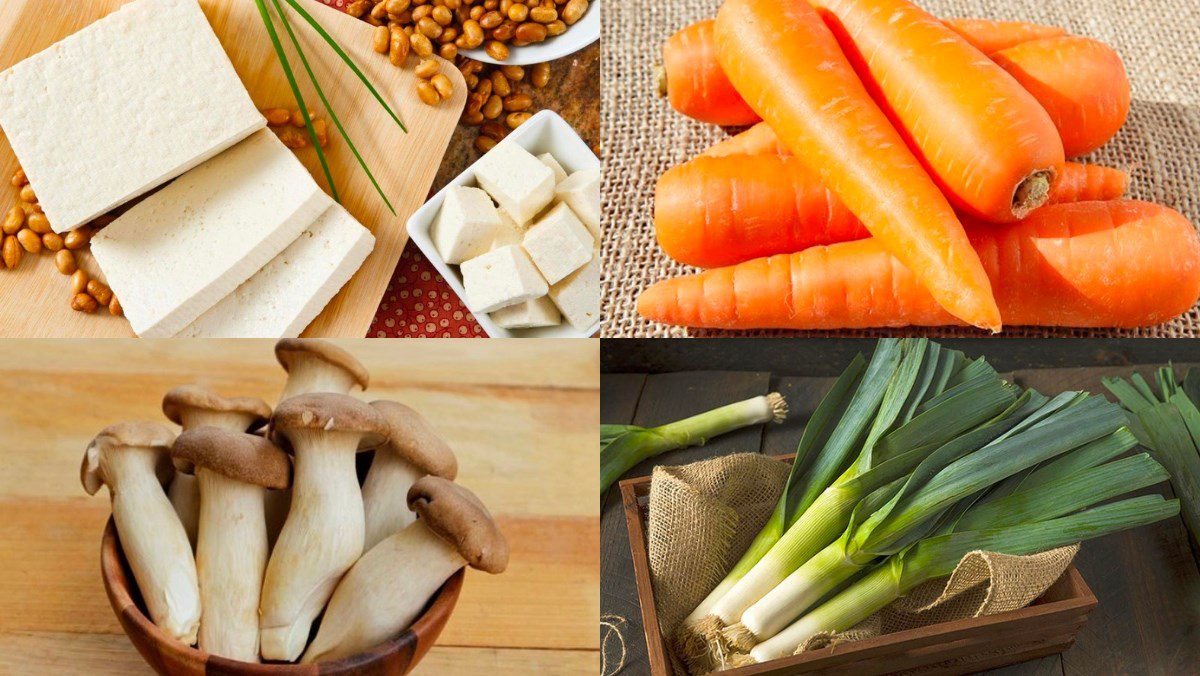Ingredients for steamed tofu with mushrooms