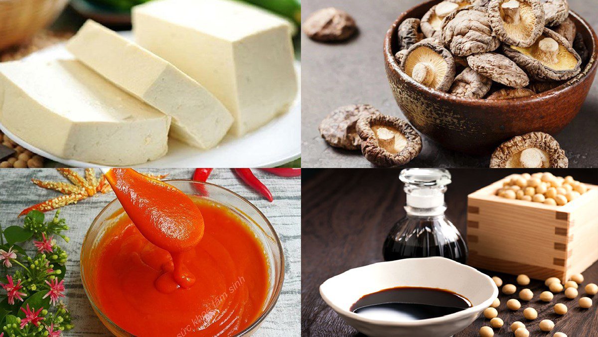 Ingredients for the dish and how to make braised tofu with shiitake mushrooms
