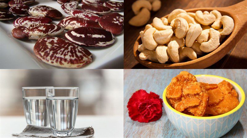 Ingredients for mung bean and cashew milk dish