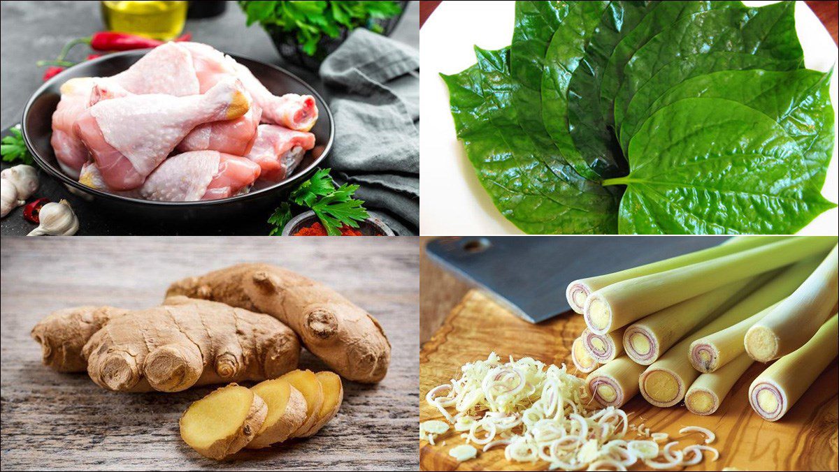 Ingredients for stir-fried chicken with betel leaves