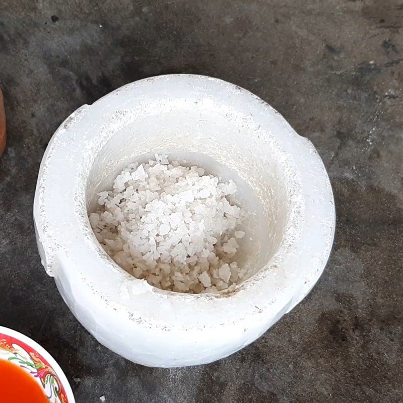 Step 2 Pounding the seasoning for marinating fish Dried Linh Fish