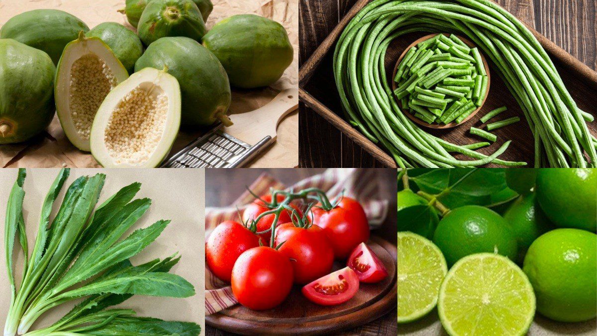 Ingredients for vegetarian papaya salad, Thai vegetarian papaya salad