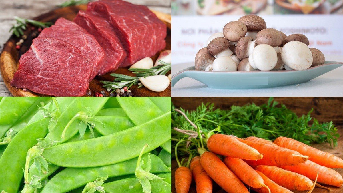Ingredients for stir-fried beef with button mushrooms