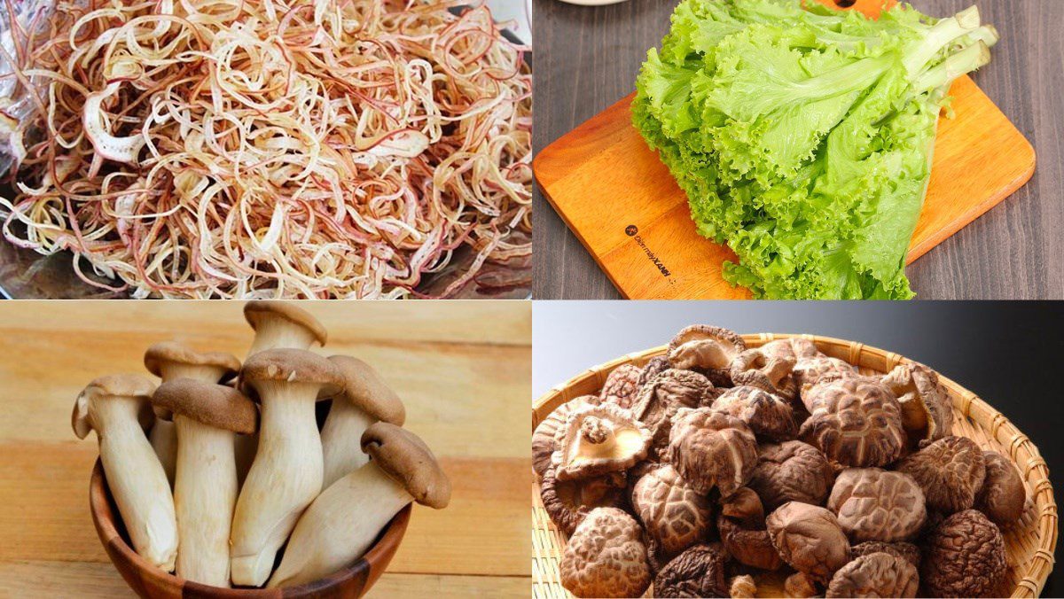 Ingredients for banana flower salad with oyster mushrooms