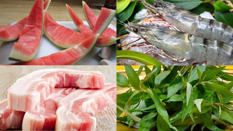 Ingredients for watermelon salad dish