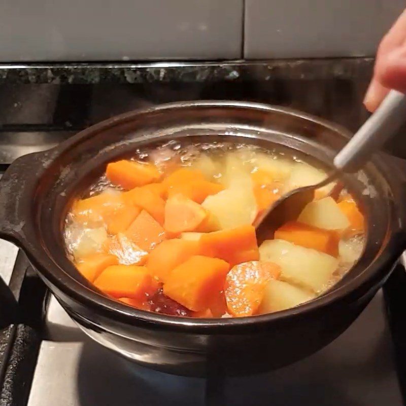 Step 2 Simmer potatoes, carrots with dried shrimp Potato carrot soup