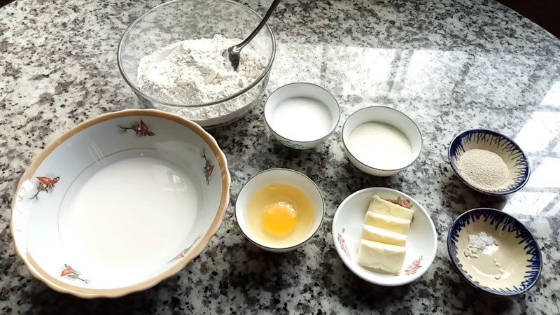 Ingredients for butter and milk bread using a non-stick pan