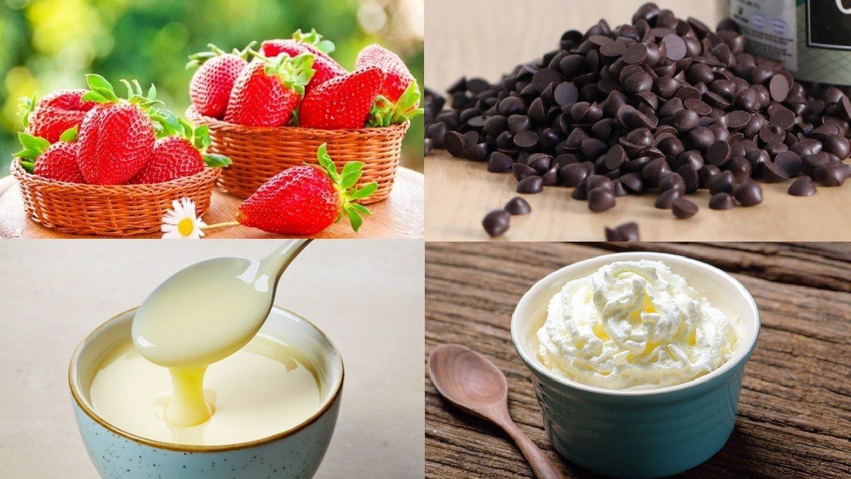 Ingredients for strawberry chocolate ice cream