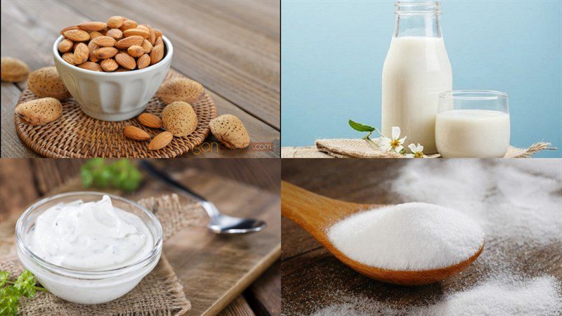 Ingredients for almond ice cream and macadamia ice cream