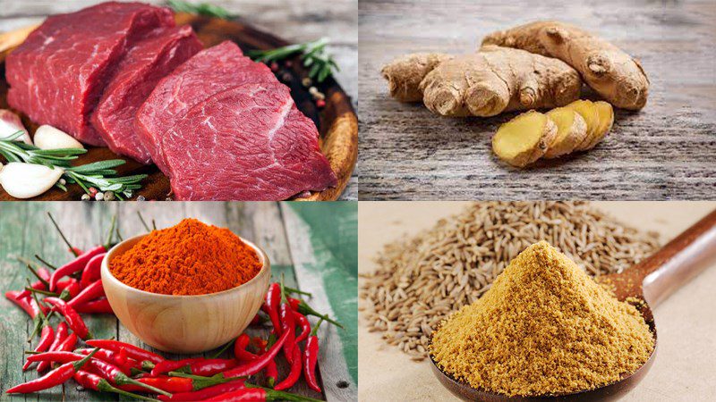 Ingredients for dried beef dish made with rice cooker