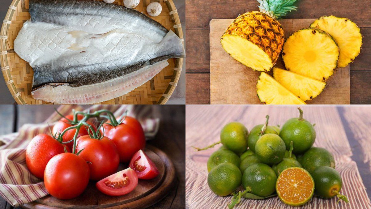 Ingredients for the sour and fragrant snakehead fish hotpot dish