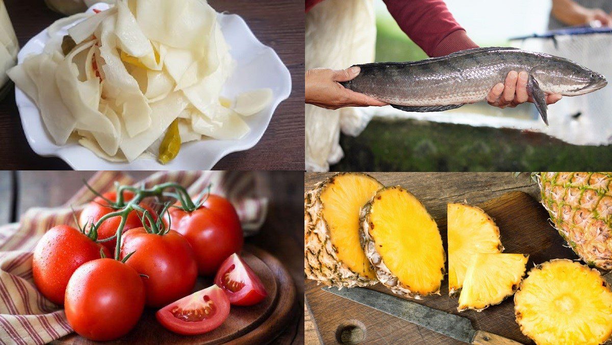 Ingredients for snakehead fish hotpot with sour bamboo shoots