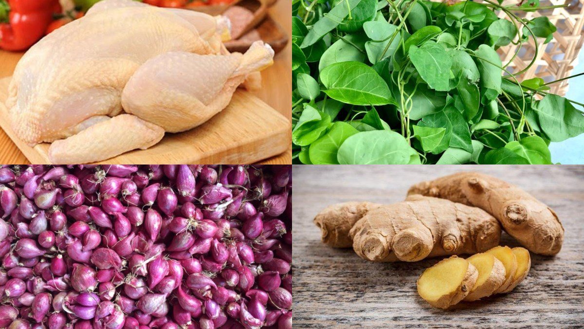 Ingredients for chicken hotpot with giang leaves