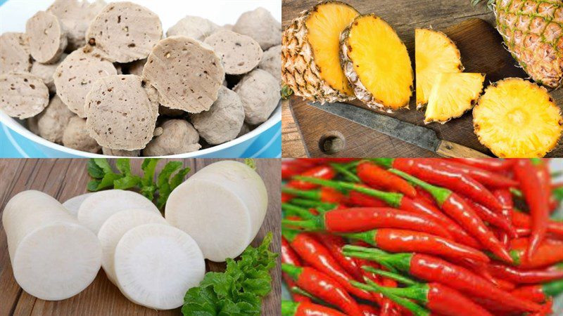 Ingredients for spicy and sour beef ball hot pot