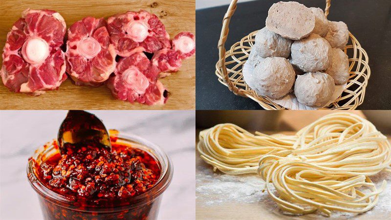 Ingredients for the dish of beef ball hot pot with chili sauce and sour spicy