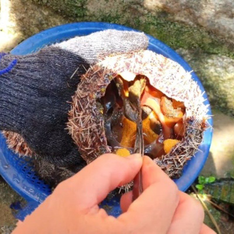 Step 1 Prepare the sea urchin Grilled sea urchin (cầu gai) with scallion oil