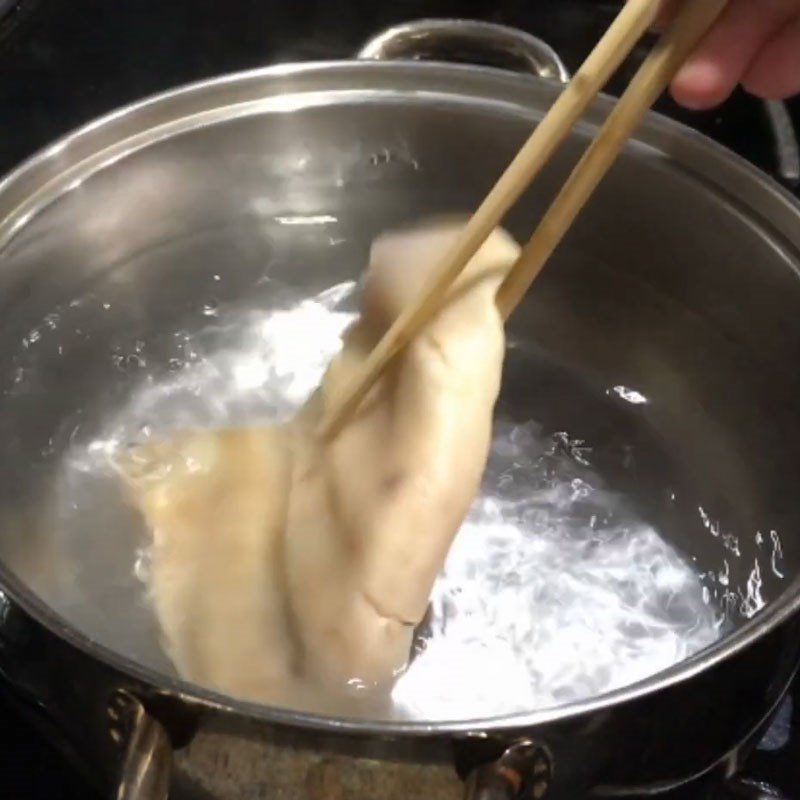 Step 2 Boil and Cut Pig's Ears and Skin for Young Jackfruit Salad