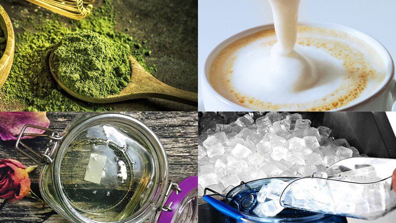 Ingredients for matcha macchiato dish