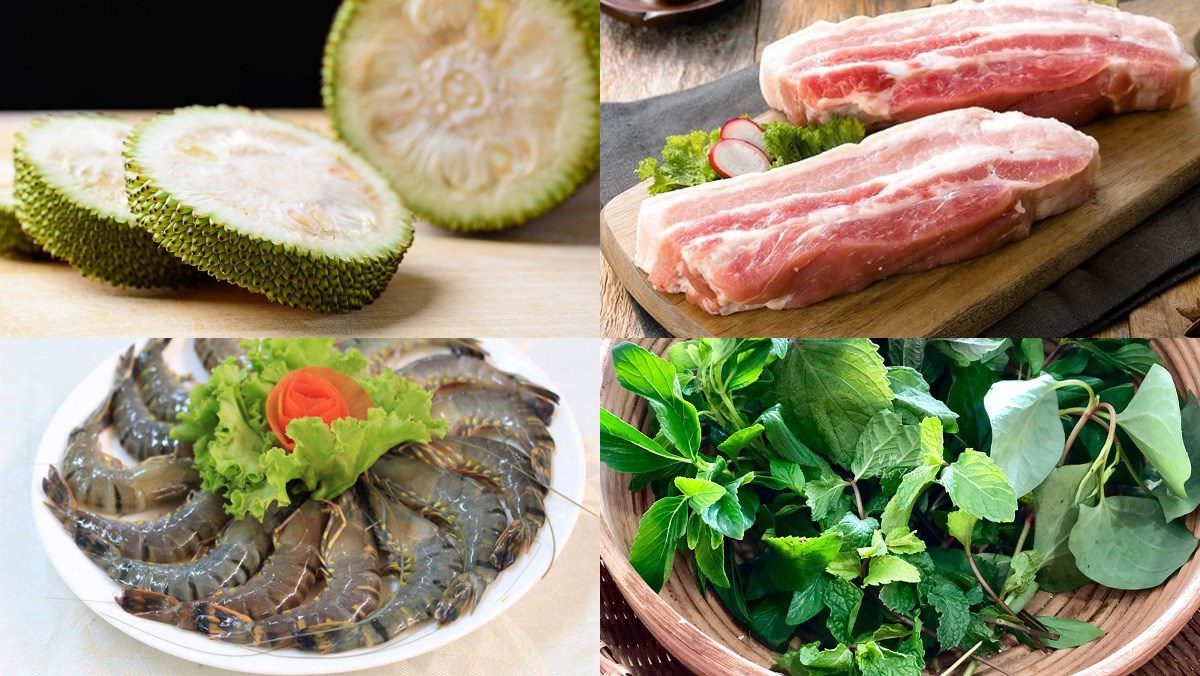 Ingredients for 3 ways to make mixed jackfruit in Da Nang