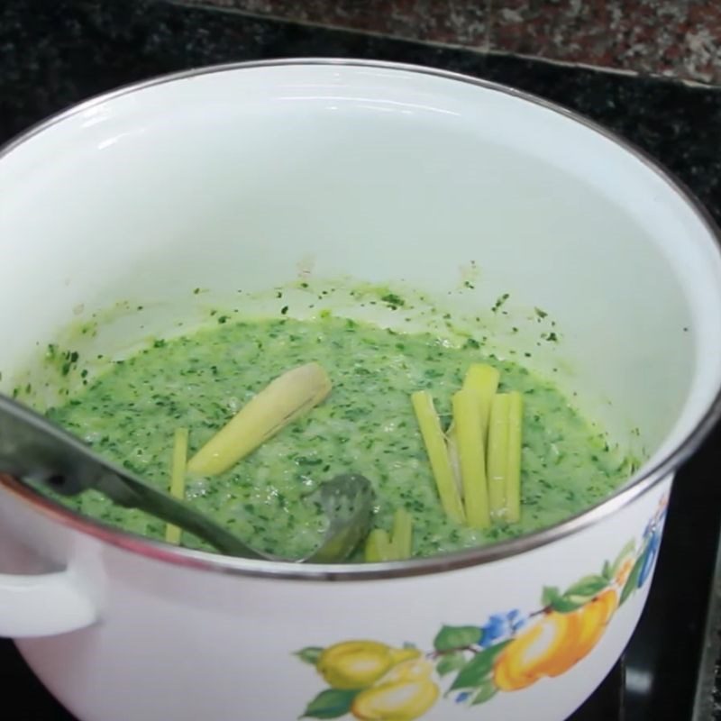 Step 4 Cooking porridge Chicken porridge with mustard greens for weaning