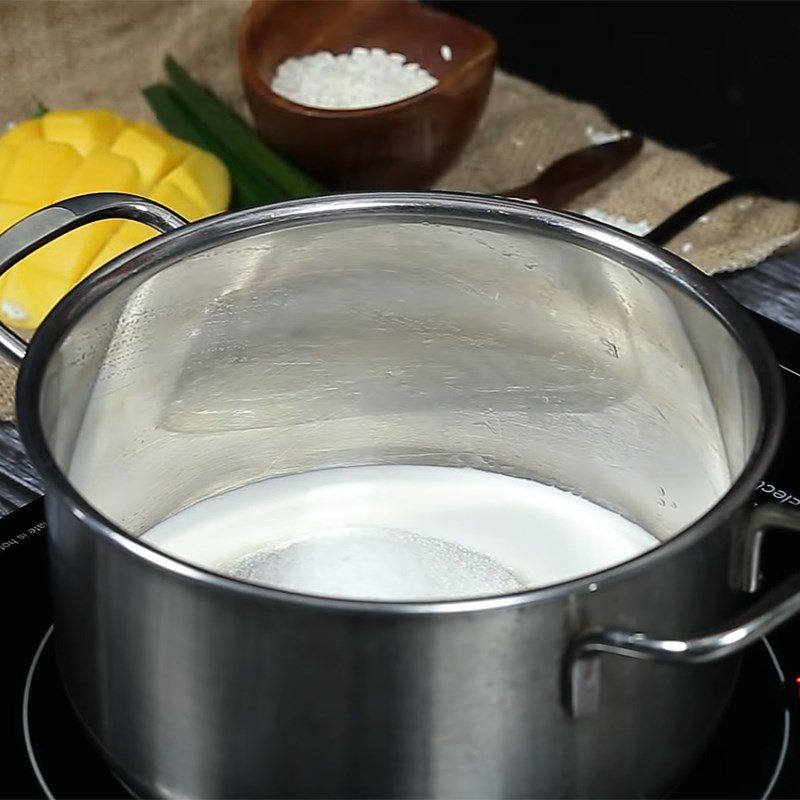 Step 2 Cook the pandan coconut milk for Mango Sticky Rice with Pandan Leaves