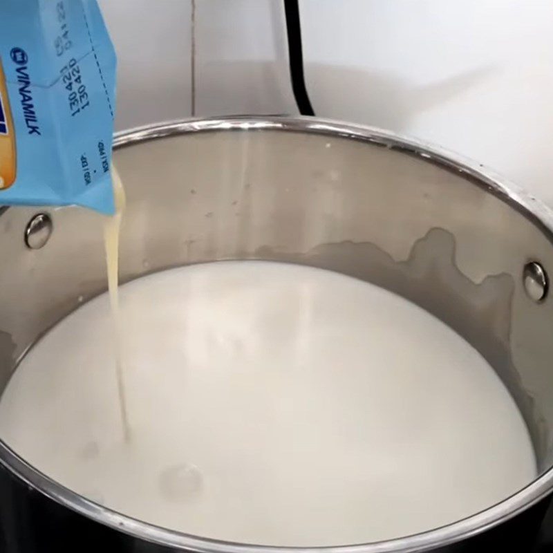 Step 2 Cook milk and stir in the milk coffee bag