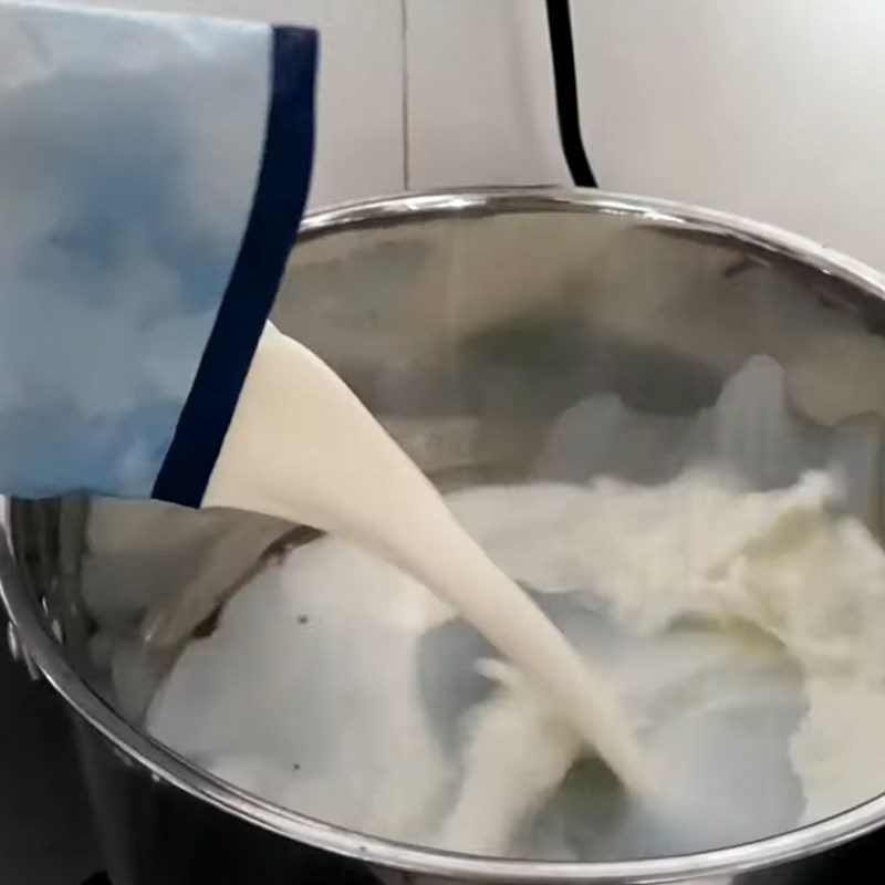 Step 2 Cook milk and stir in the milk coffee bag