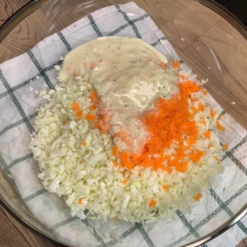 Step 2 Mix salad cabbage salad mixed with mayonnaise and onion