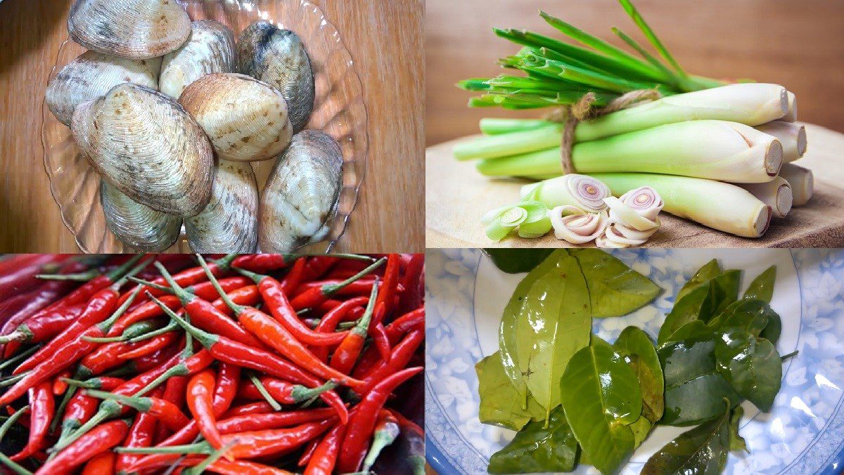 Ingredients for steamed 2-cavity clam dish