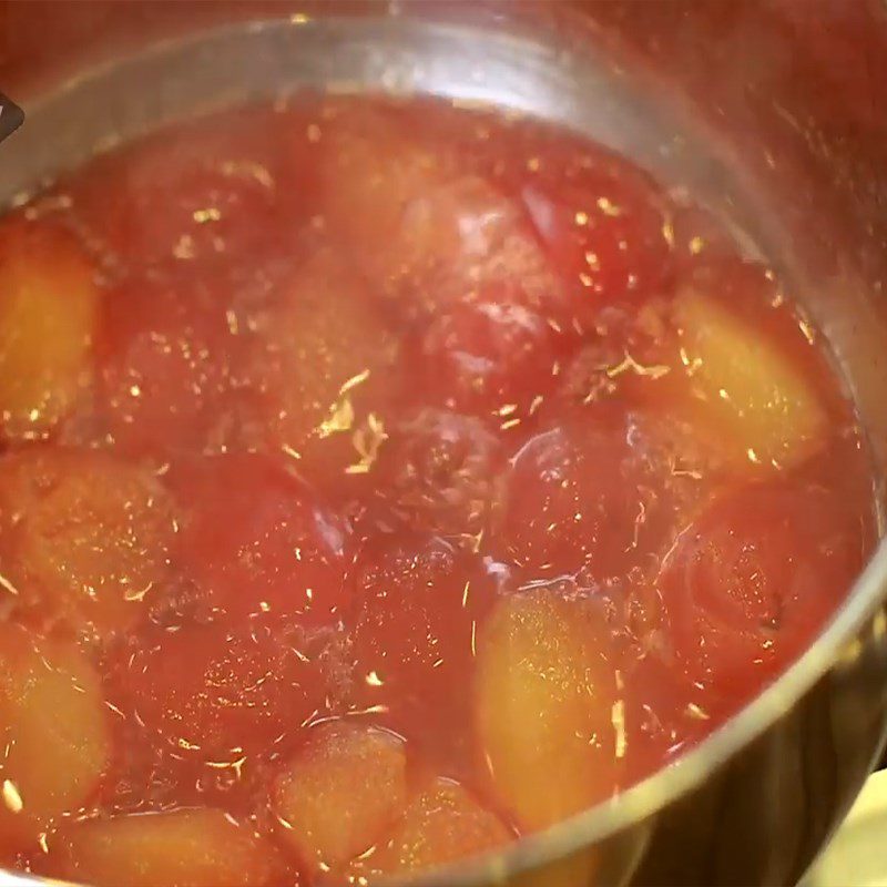 Step 1 Caramelize the plums with sugar for Coconut Plum Panna Cotta