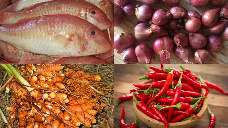 Ingredients for braised catfish with turmeric