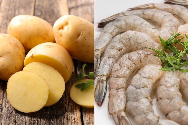 Ingredients for fried shrimp wrapped in potato