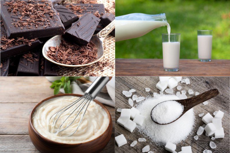Ingredients for the dish 2 ways to make chocolate and cocoa pudding